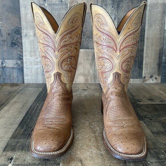 Lucchese CL1028 Ostrich Square Toe Western Cowboy Boots Mens 8.5 D - Picture 3 of 12